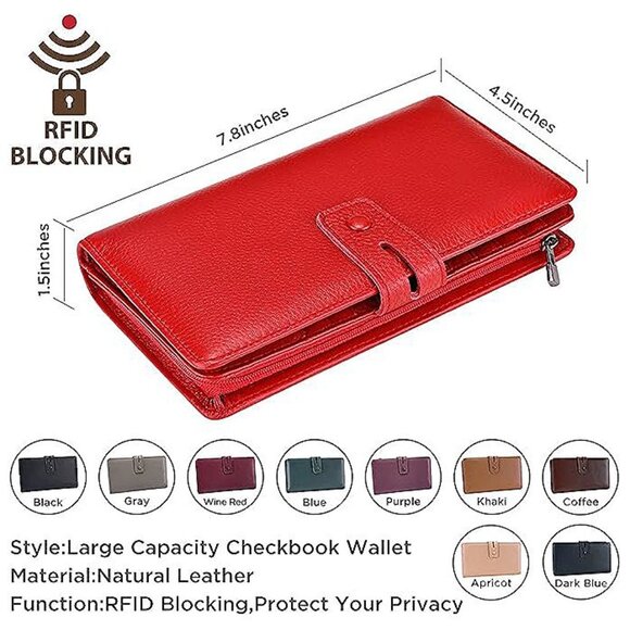 WOMENS Wallet, Large Capacity Genuine Leather Burgundy-Red - Picture 4 of 7